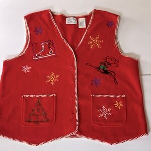 Vintage Basic Editions woman’s Holiday Christmas fleece Vest embroidered 1x